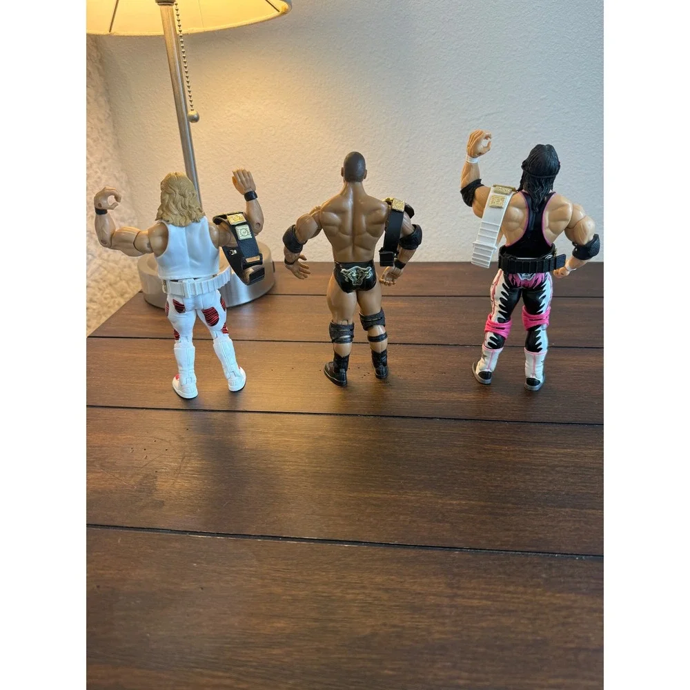 WWE Jakks Classic superstars Shawn Michaels, The Rock, Bret Hart with Belts 3PK